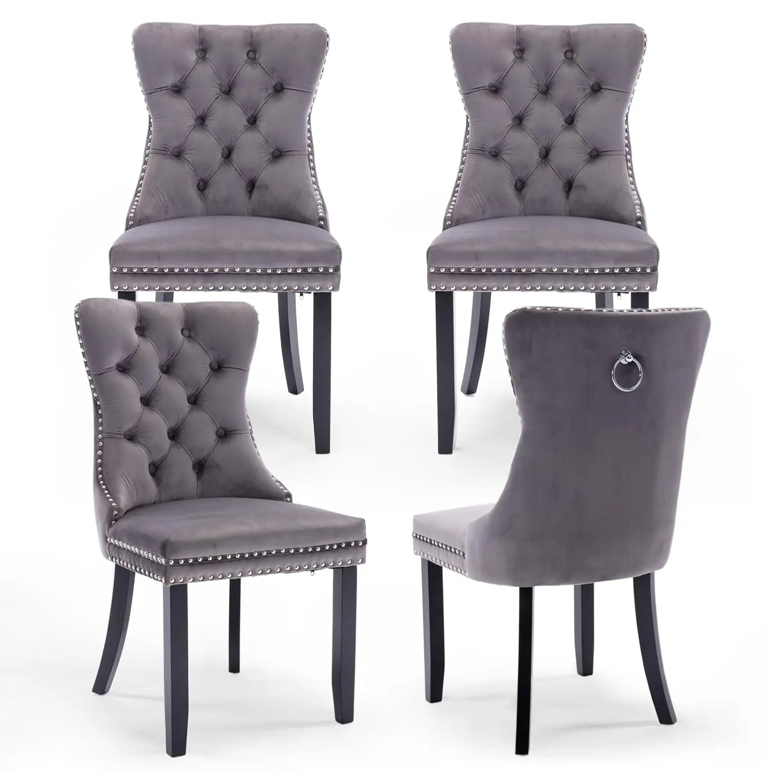 Velvet Upholstered Tufted Dining Chair Set of 4 w/ Nailhead Trim Wood Legs for Dining Room Restaurant Gold, Customized