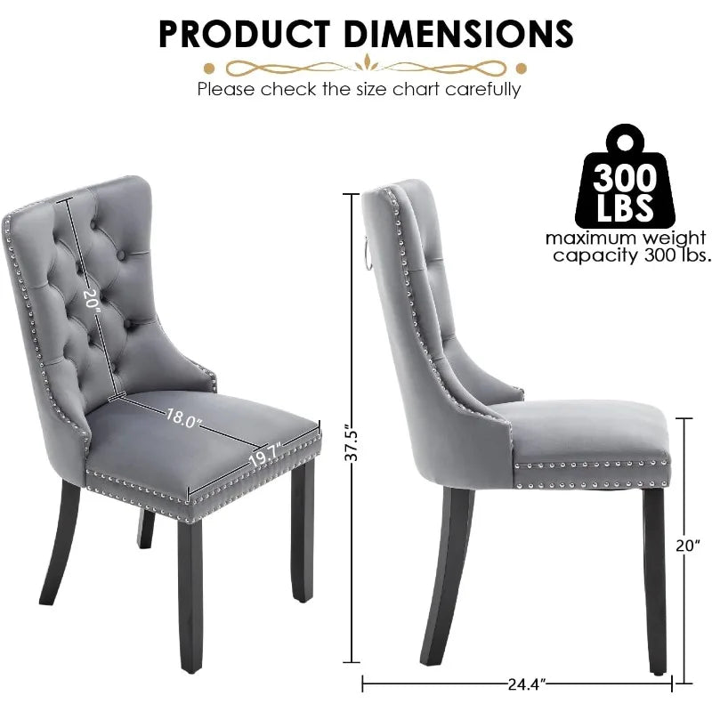 Garden Chairs Set of 4, Upholstered Dining Chairs with Ring Pull Trim and Button Back, Luxury Tufted Dining Chair