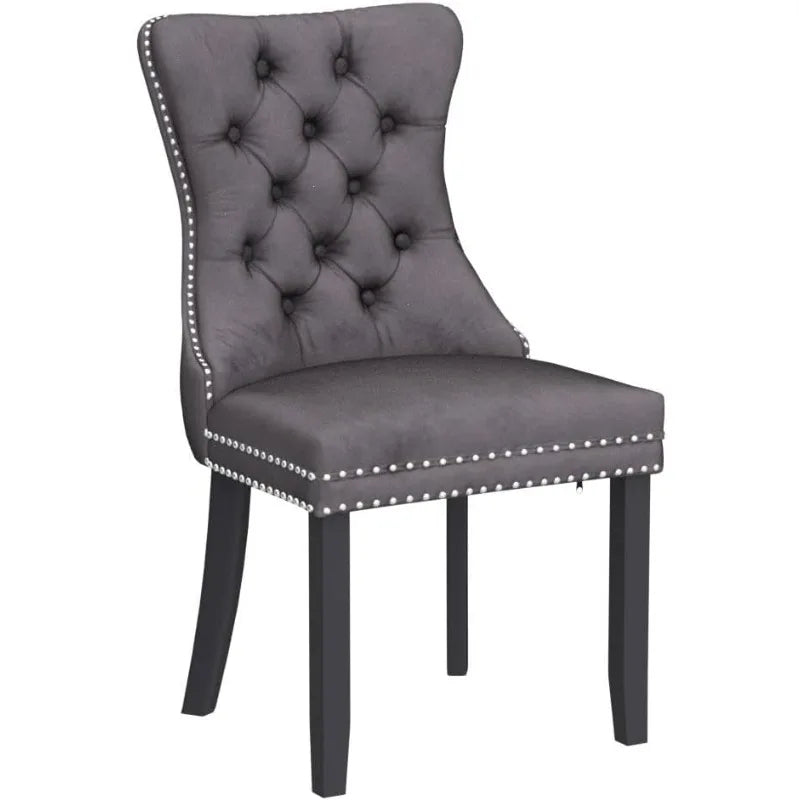 Garden Chairs Set of 4, Upholstered Dining Chairs with Ring Pull Trim and Button Back, Luxury Tufted Dining Chair