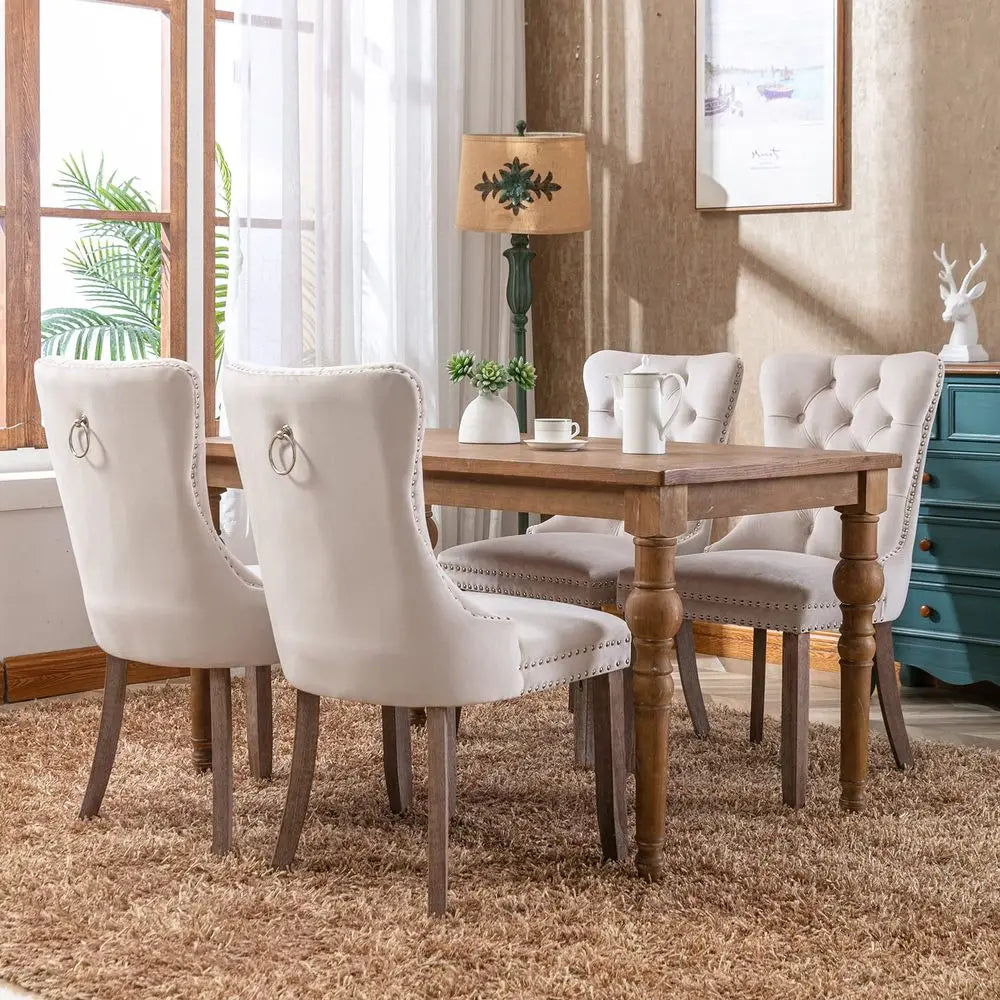 Velvet Dining Chairs Set of 4, Kitchen amp Dining Room Chairs, Fabric Tufted Dinning, Velvet Upholstered, High Wing Back, Pull