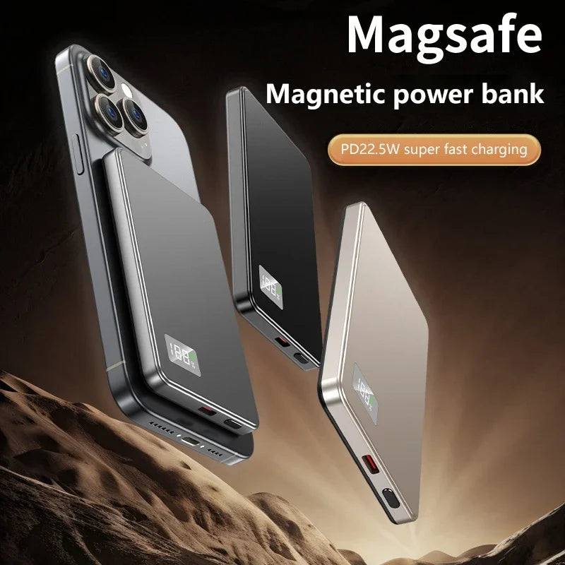 Lenovo Ultra-thin 500000mAh Mobile Power Bank For MagSafe Magnetic Wireless Fast Charge Portable LED Display For iPhone Xiaomi