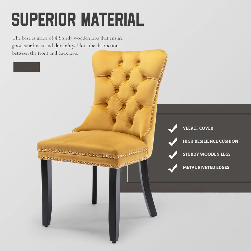 Velvet Upholstered Tufted Dining Chair Set of 4 w/ Nailhead Trim Wood Legs for Dining Room Restaurant Gold, Customized
