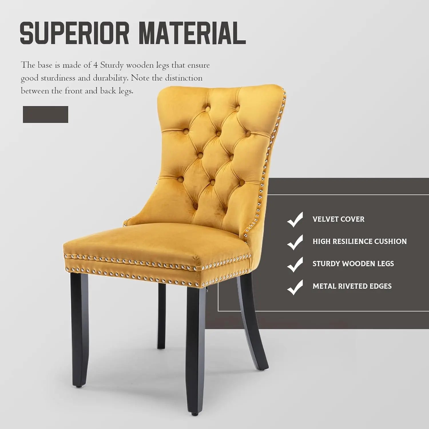 Velvet Upholstered Tufted Dining Chair Set of 4 w/ Nailhead Trim Wood Legs for Dining Room Restaurant Gold, Customized