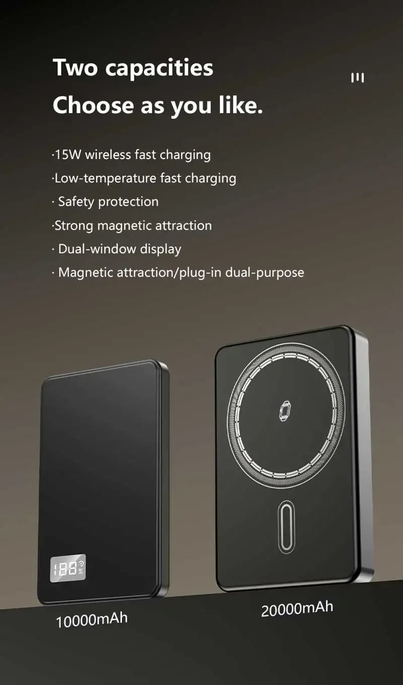 Lenovo Ultra-thin 500000mAh Mobile Power Bank For MagSafe Magnetic Wireless Fast Charge Portable LED Display For iPhone Xiaomi