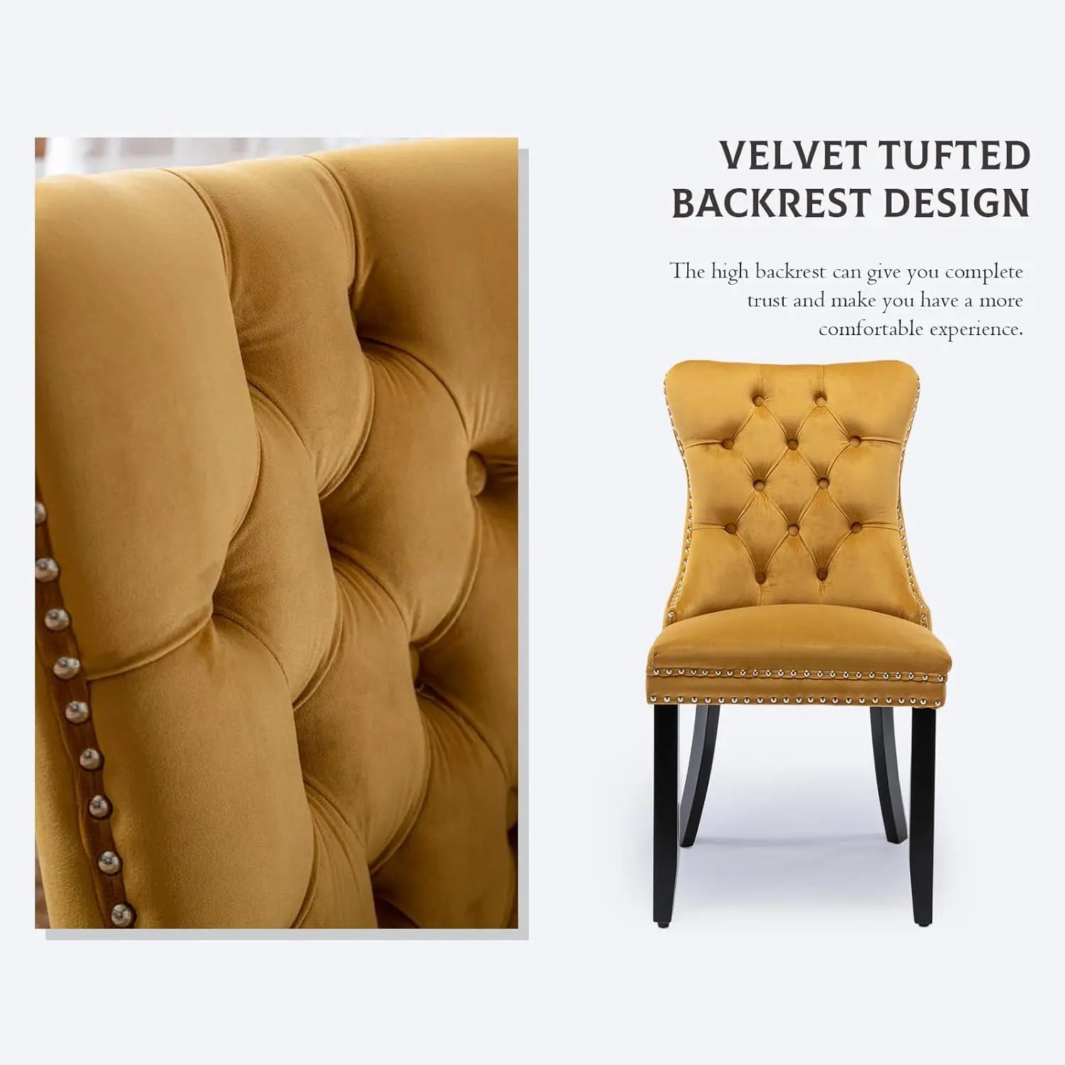 Velvet Upholstered Tufted Dining Chair Set of 4 w/ Nailhead Trim Wood Legs for Dining Room Restaurant Gold, Customized