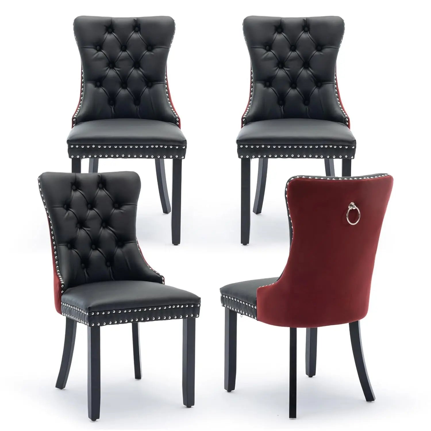 Velvet Upholstered Tufted Dining Chair Set of 4 w/ Nailhead Trim Wood Legs for Dining Room Restaurant Gold, Customized