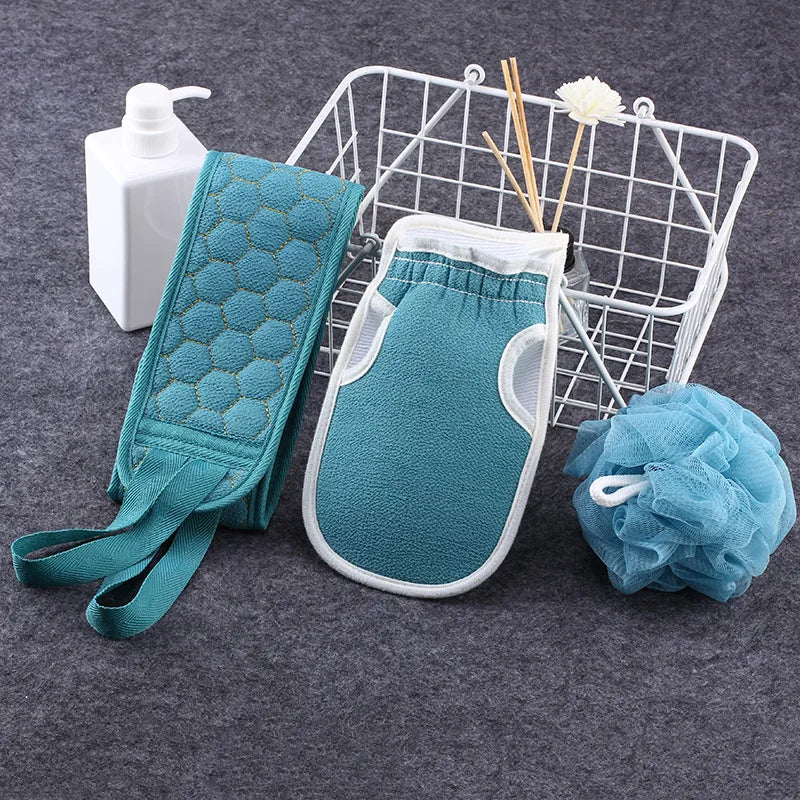 3pcs Bath Back Exfoliating Set, Loofah Sponge, Bath Glove, Exfoliating Bath Washcloth Towel, Back Scrubber for Shower