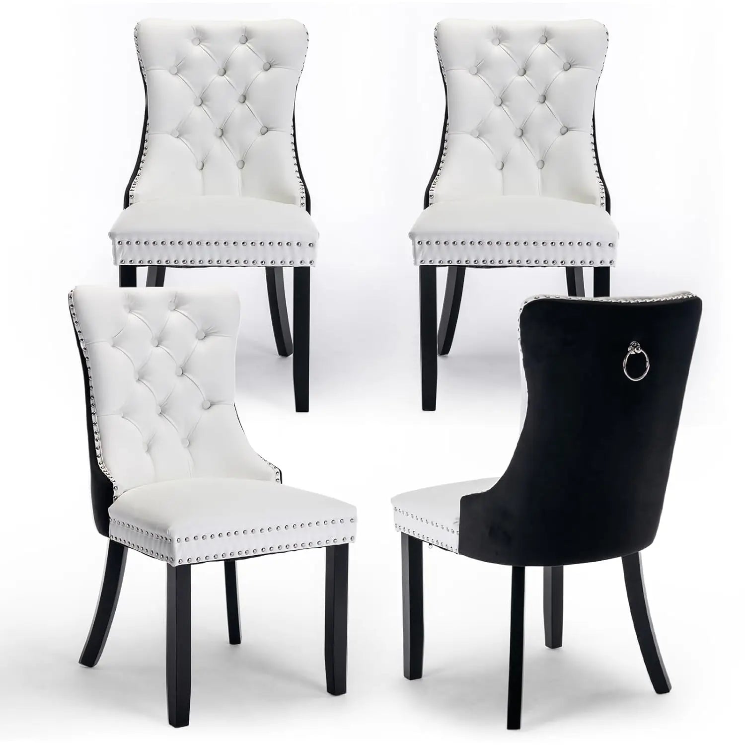 Velvet Upholstered Tufted Dining Chair Set of 4 w/ Nailhead Trim Wood Legs for Dining Room Restaurant Gold, Customized