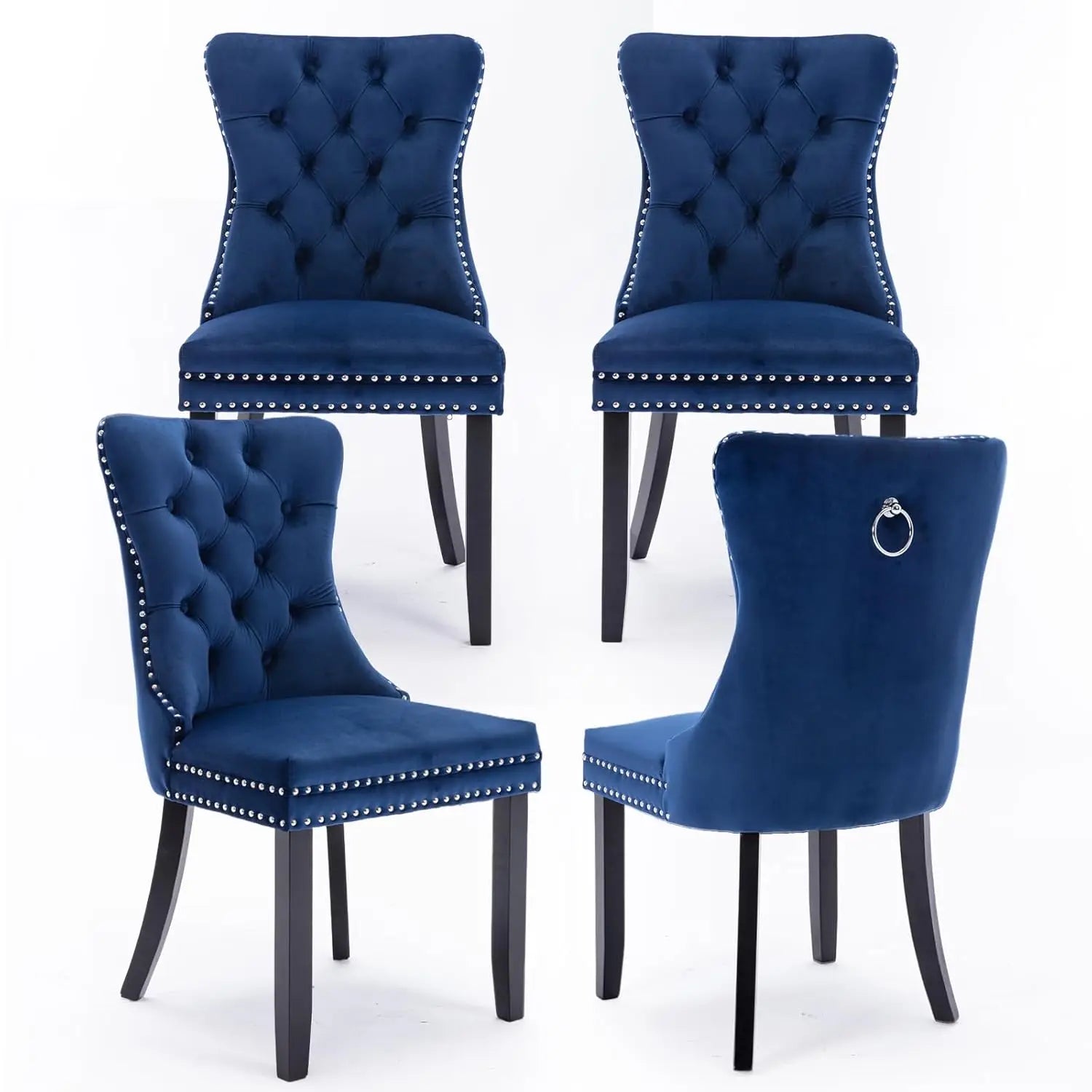 Velvet Upholstered Tufted Dining Chair Set of 4 w/ Nailhead Trim Wood Legs for Dining Room Restaurant Gold, Customized