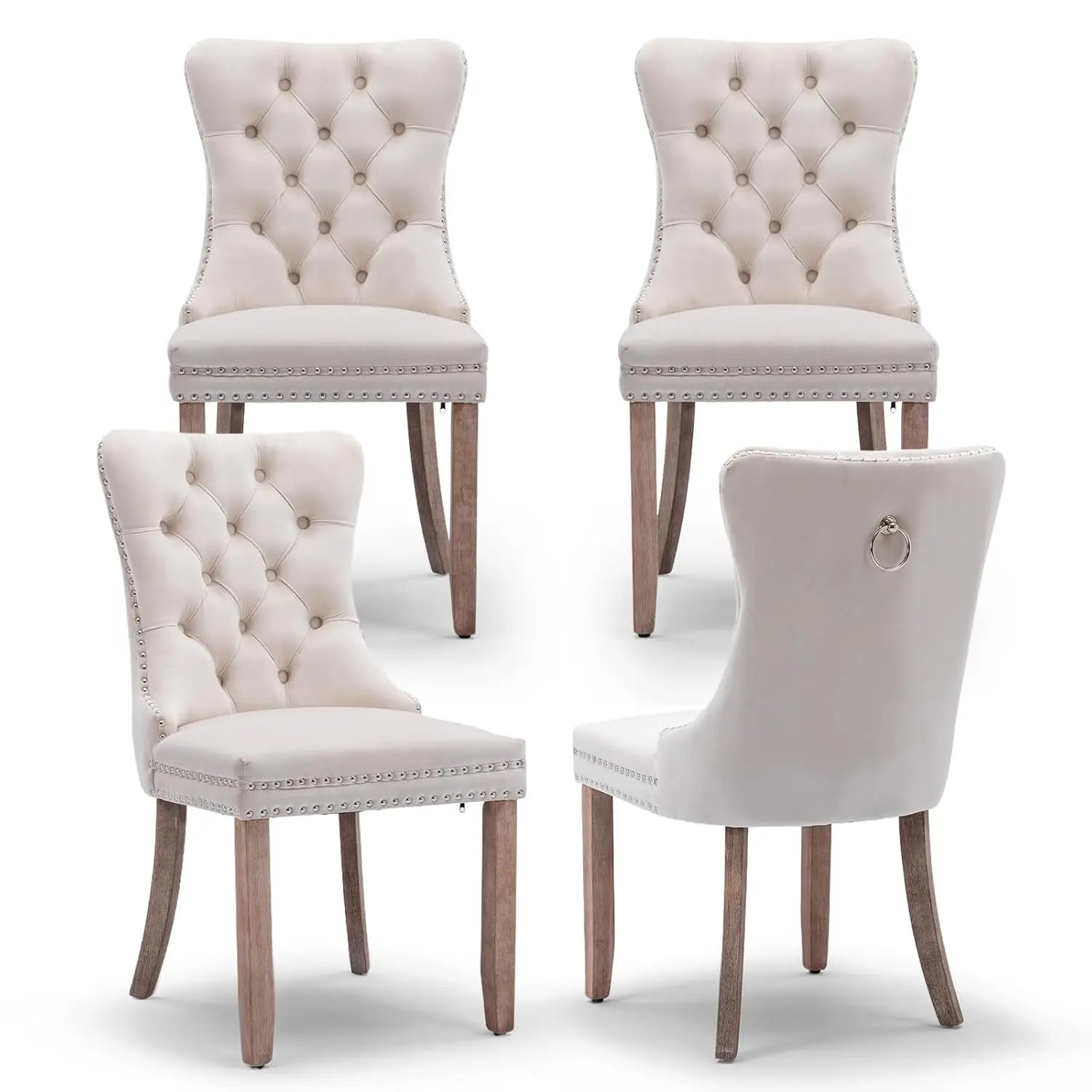 Velvet Upholstered Tufted Dining Chair Set of 4 w/ Nailhead Trim Wood Legs for Dining Room Restaurant Gold, Customized