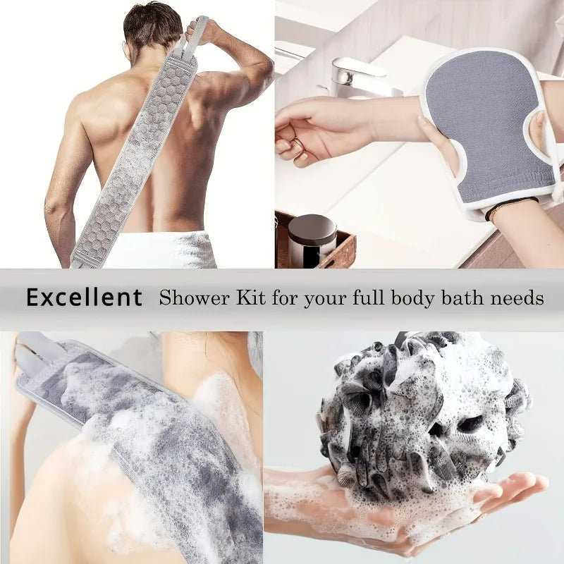 3pcs Bath Back Exfoliating Set, Loofah Sponge, Bath Glove, Exfoliating Bath Washcloth Towel, Back Scrubber for Shower