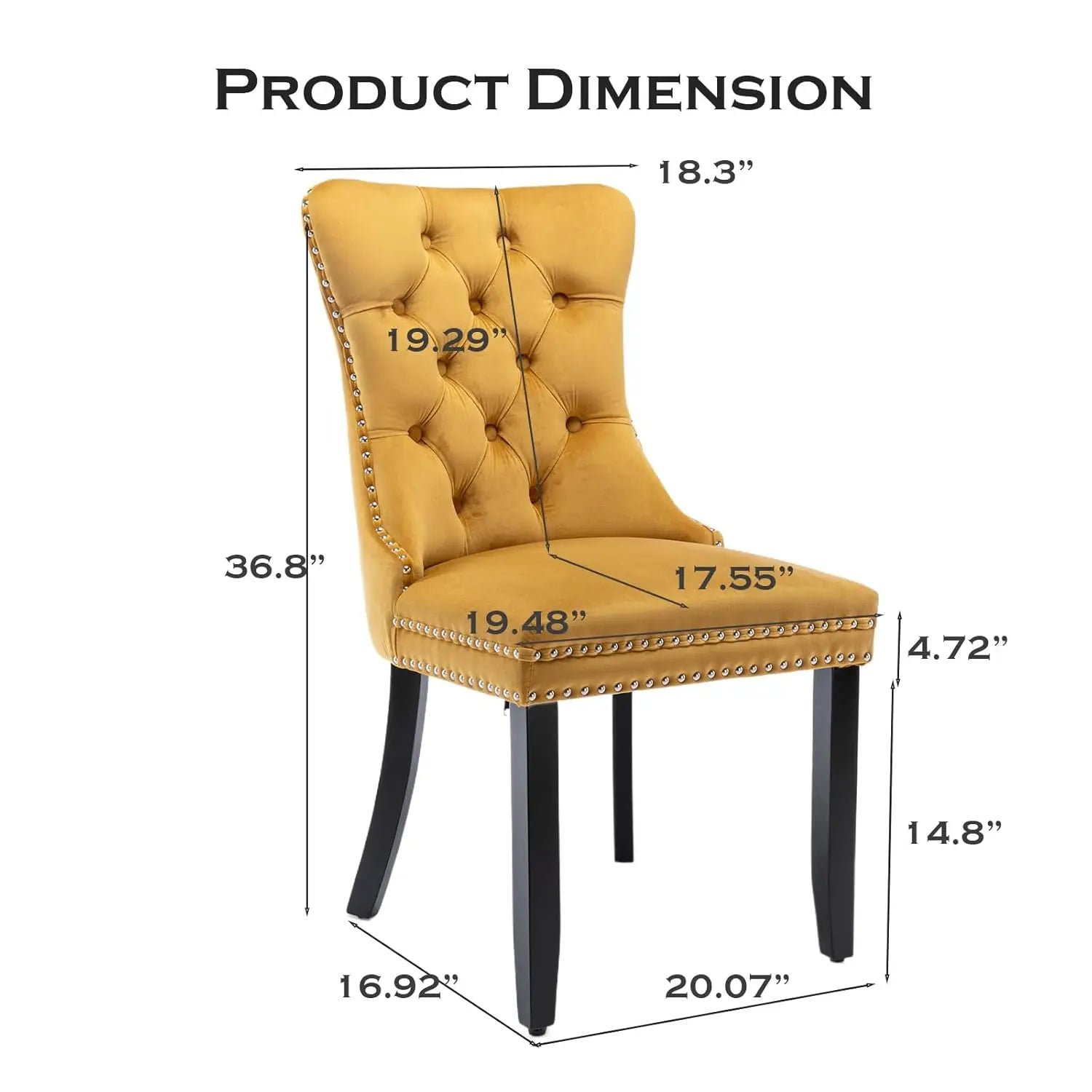 Velvet Upholstered Tufted Dining Chair Set of 4 w/ Nailhead Trim Wood Legs for Dining Room Restaurant Gold, Customized