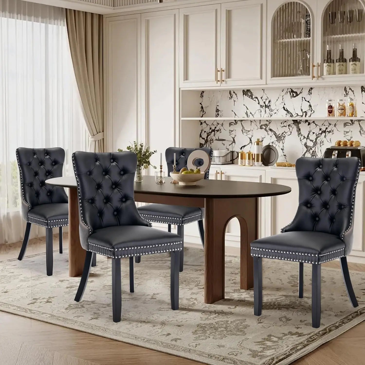 Velvet Upholstered Tufted Dining Chair Set of 4 w/ Nailhead Trim Wood Legs for Dining Room Restaurant Gold, Customized