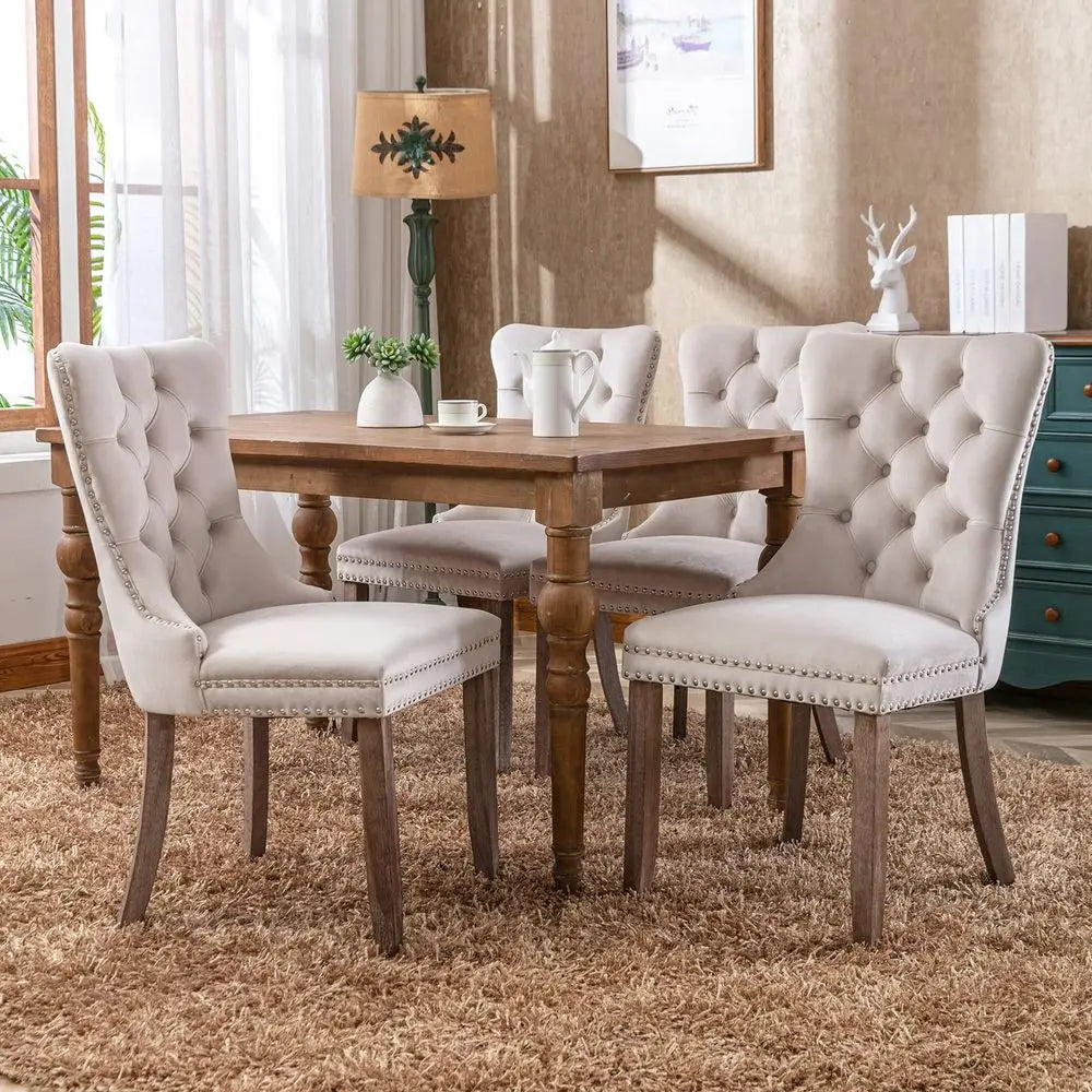 Velvet Dining Chairs Set of 4, Kitchen amp Dining Room Chairs, Fabric Tufted Dinning, Velvet Upholstered, High Wing Back, Pull