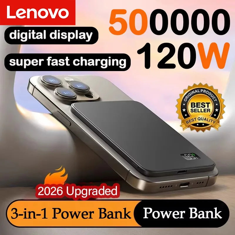 Lenovo Magnetic Wireless 50000mAh Power Bank PD22.5W Super Fast Charging External Battery for Magsafe for iPhone Huawei Samsung