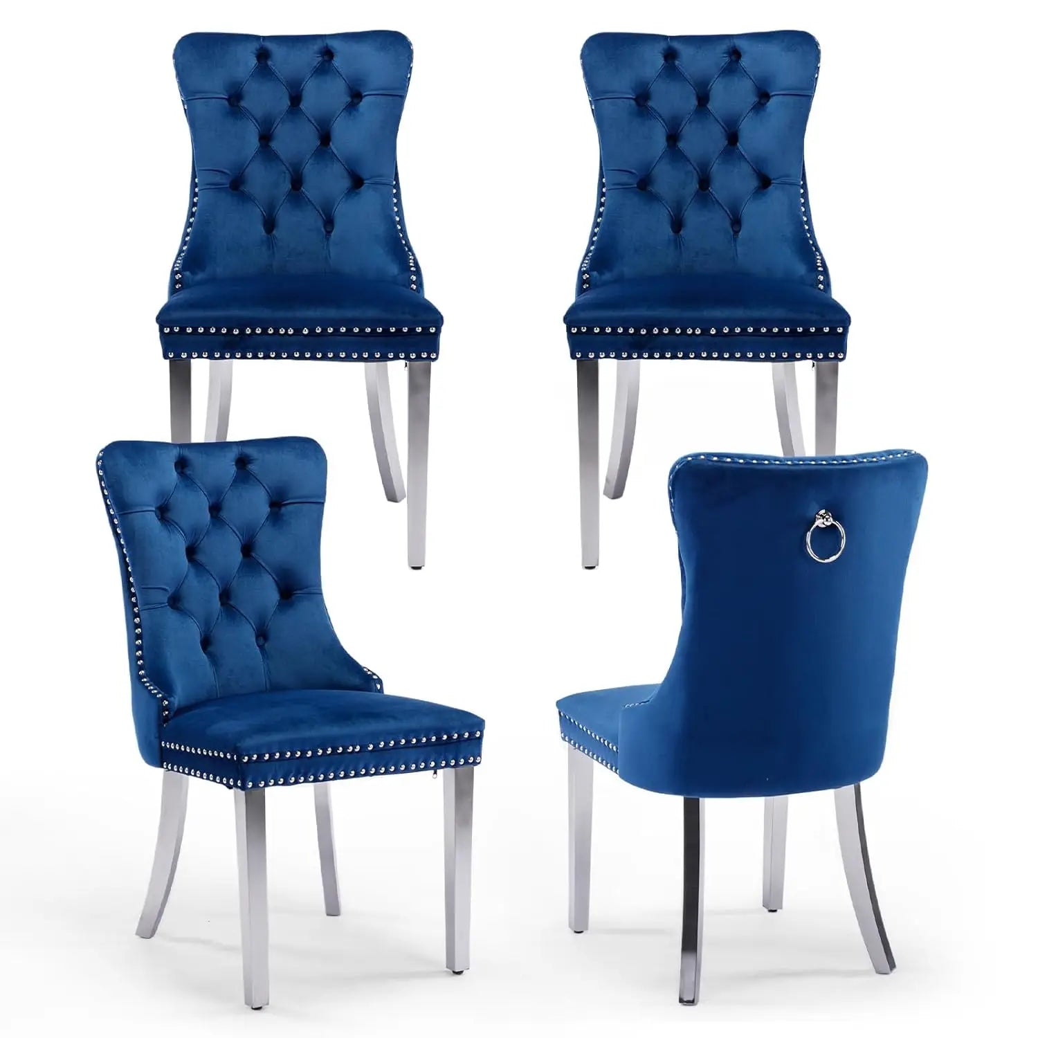Velvet Upholstered Tufted Dining Chair Set of 4 w/ Nailhead Trim Wood Legs for Dining Room Restaurant Gold, Customized