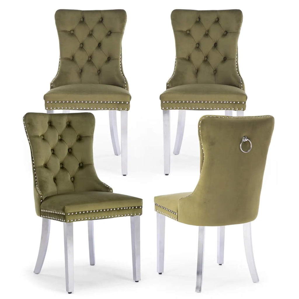Velvet Upholstered Tufted Dining Chair Set of 4 w/ Nailhead Trim Wood Legs for Dining Room Restaurant Gold, Customized