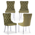 Velvet Upholstered Tufted Dining Chair Set of 4 w/ Nailhead Trim Wood Legs for Dining Room Restaurant Gold, Customized