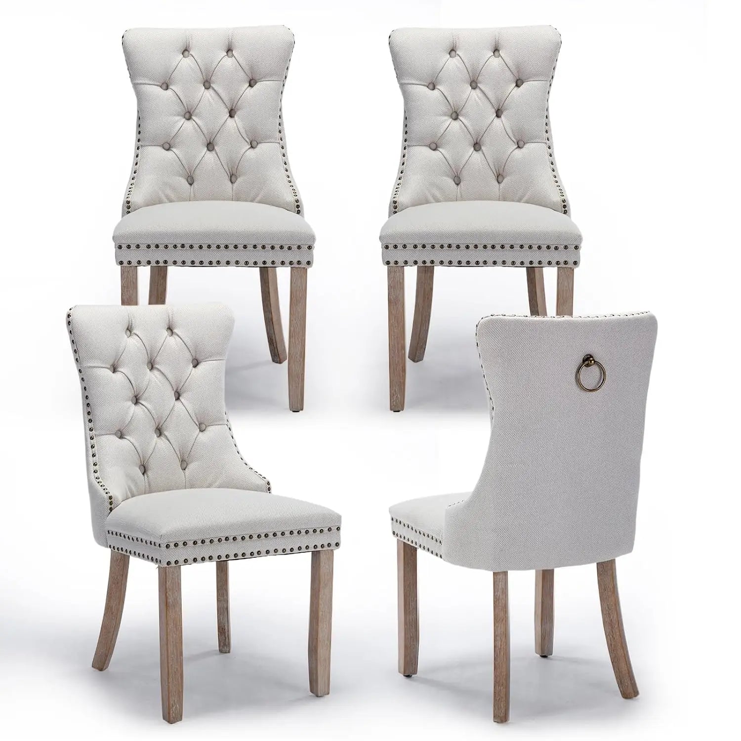 Velvet Upholstered Tufted Dining Chair Set of 4 w/ Nailhead Trim Wood Legs for Dining Room Restaurant Gold, Customized