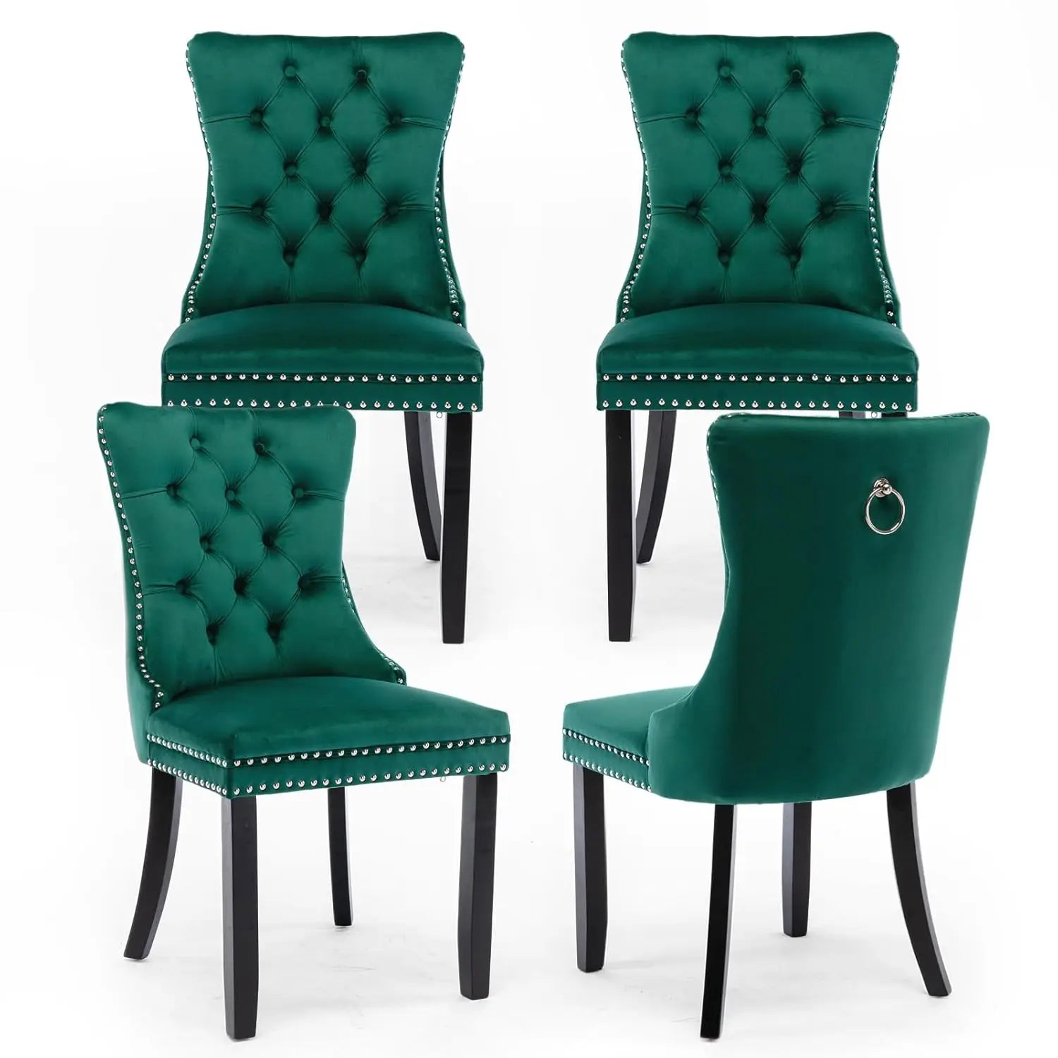 Velvet Upholstered Tufted Dining Chair Set of 4 w/ Nailhead Trim Wood Legs for Dining Room Restaurant Gold, Customized