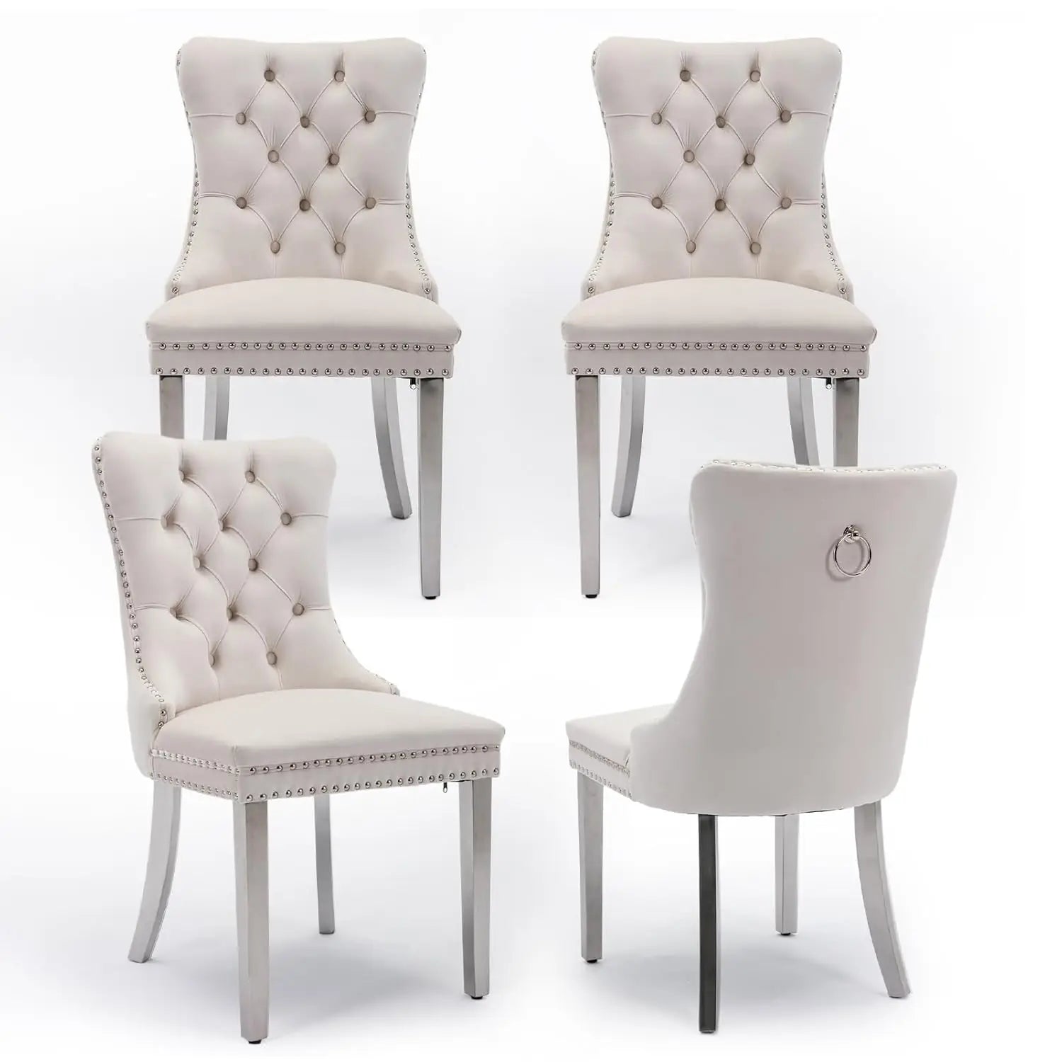Velvet Upholstered Tufted Dining Chair Set of 4 w/ Nailhead Trim Wood Legs for Dining Room Restaurant Gold, Customized