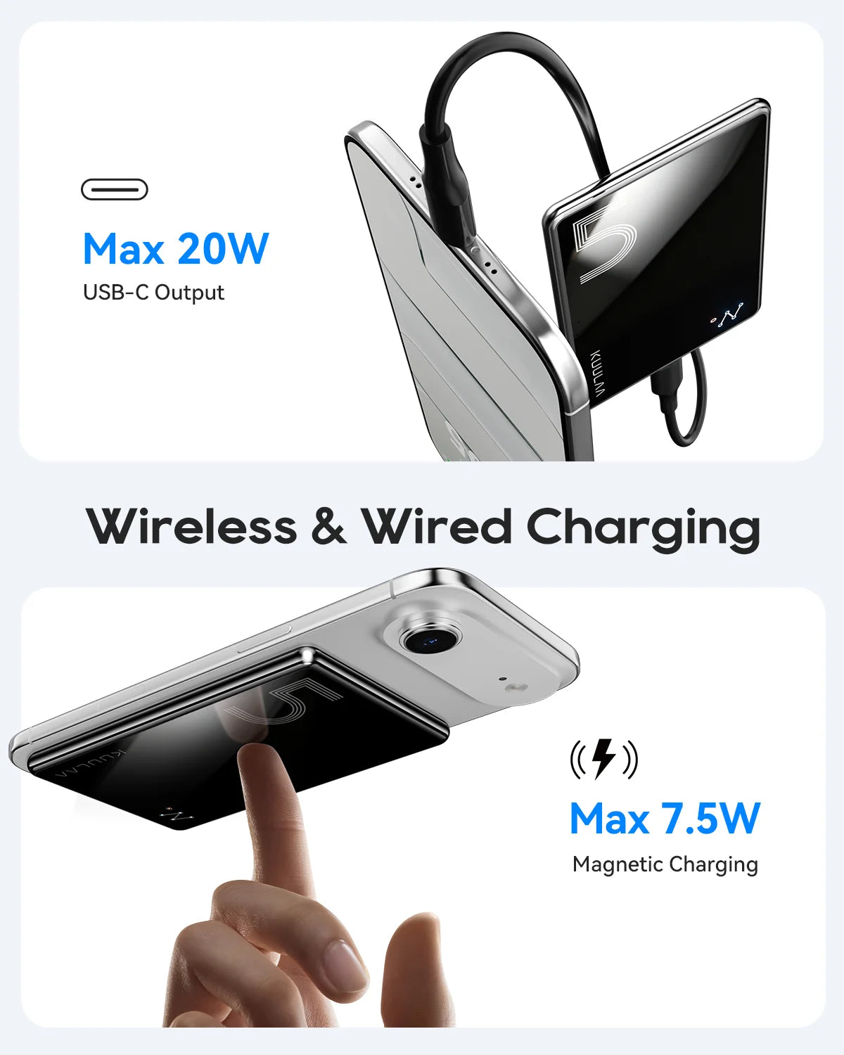KUULAA Power Bank 5000mAh Magnetic Wireless Portable Charger External Battery 20W Fast Charging For iPhone 17 16 15 14 Pro Max
