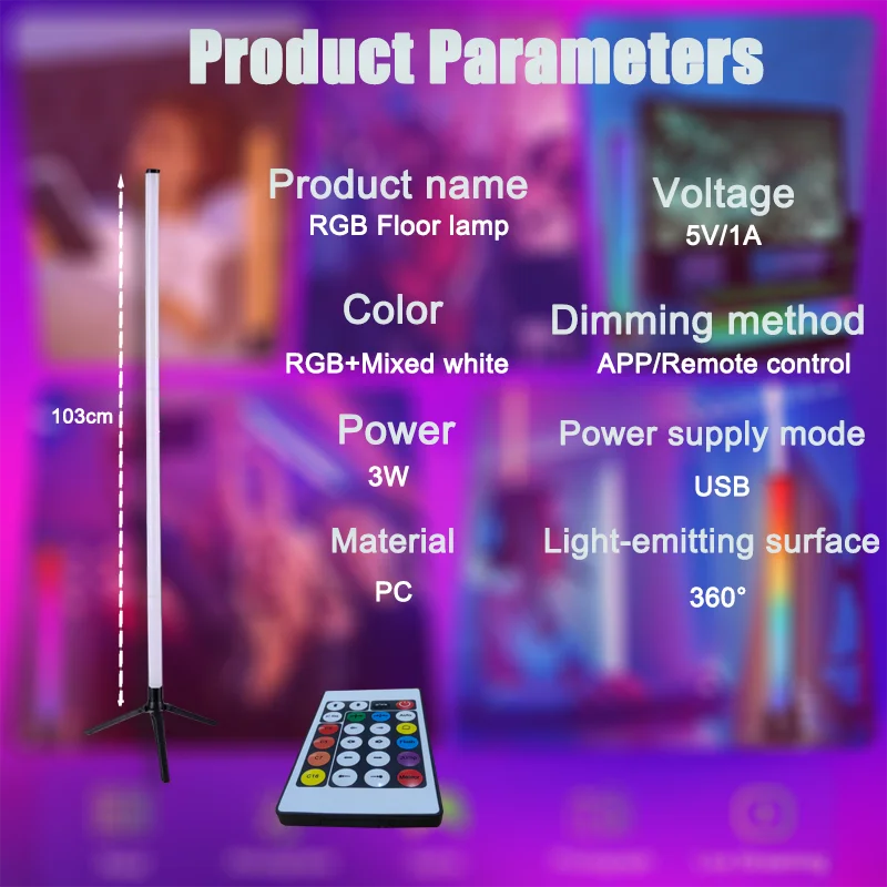 App Controlled RGB Corner Floor Lamp Musical Dimmable for Party Weddings, Holiday Events