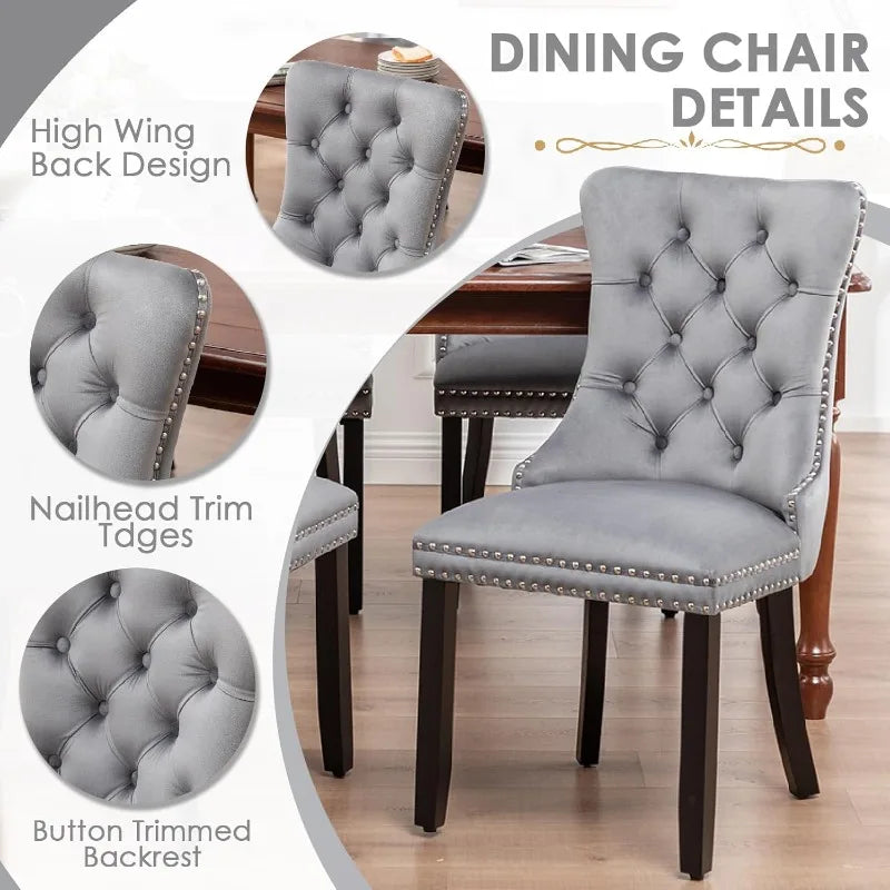 Garden Chairs Set of 4, Upholstered Dining Chairs with Ring Pull Trim and Button Back, Luxury Tufted Dining Chair