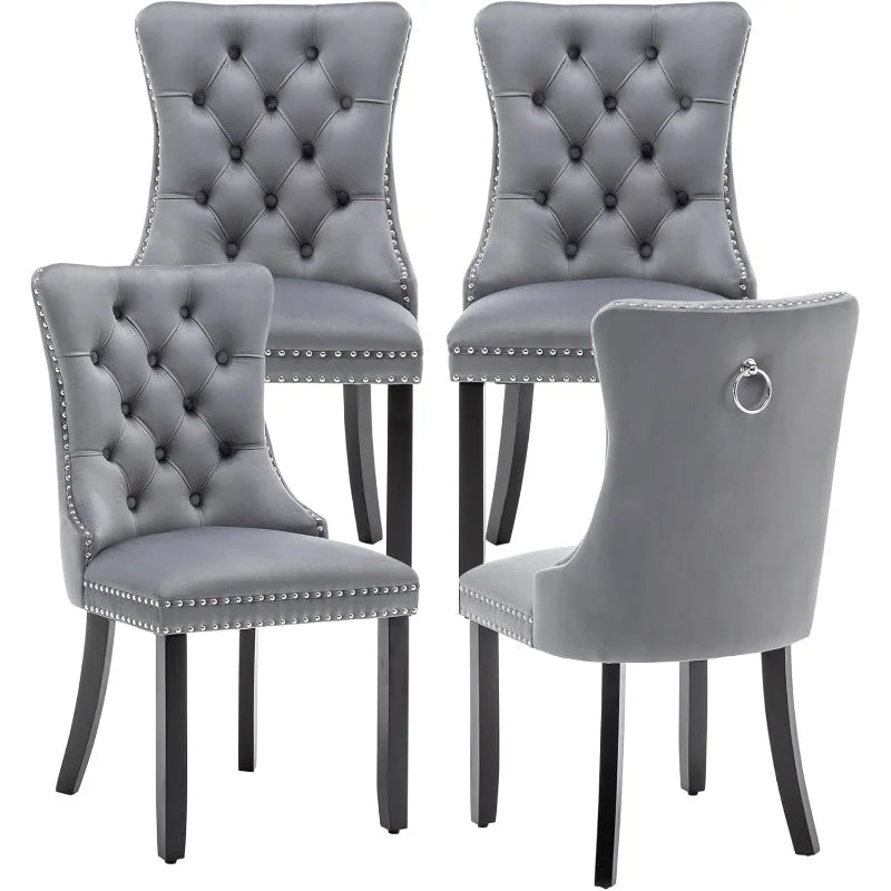 Garden Chairs Set of 4, Upholstered Dining Chairs with Ring Pull Trim and Button Back, Luxury Tufted Dining Chair
