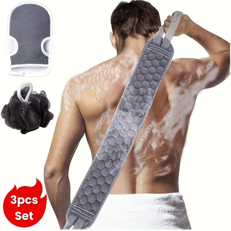 3pcs Bath Back Exfoliating Set, Loofah Sponge, Bath Glove, Exfoliating Bath Washcloth Towel, Back Scrubber for Shower