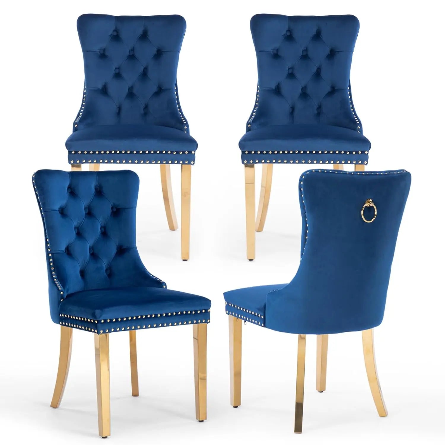 Velvet Upholstered Tufted Dining Chair Set of 4 w/ Nailhead Trim Wood Legs for Dining Room Restaurant Gold, Customized