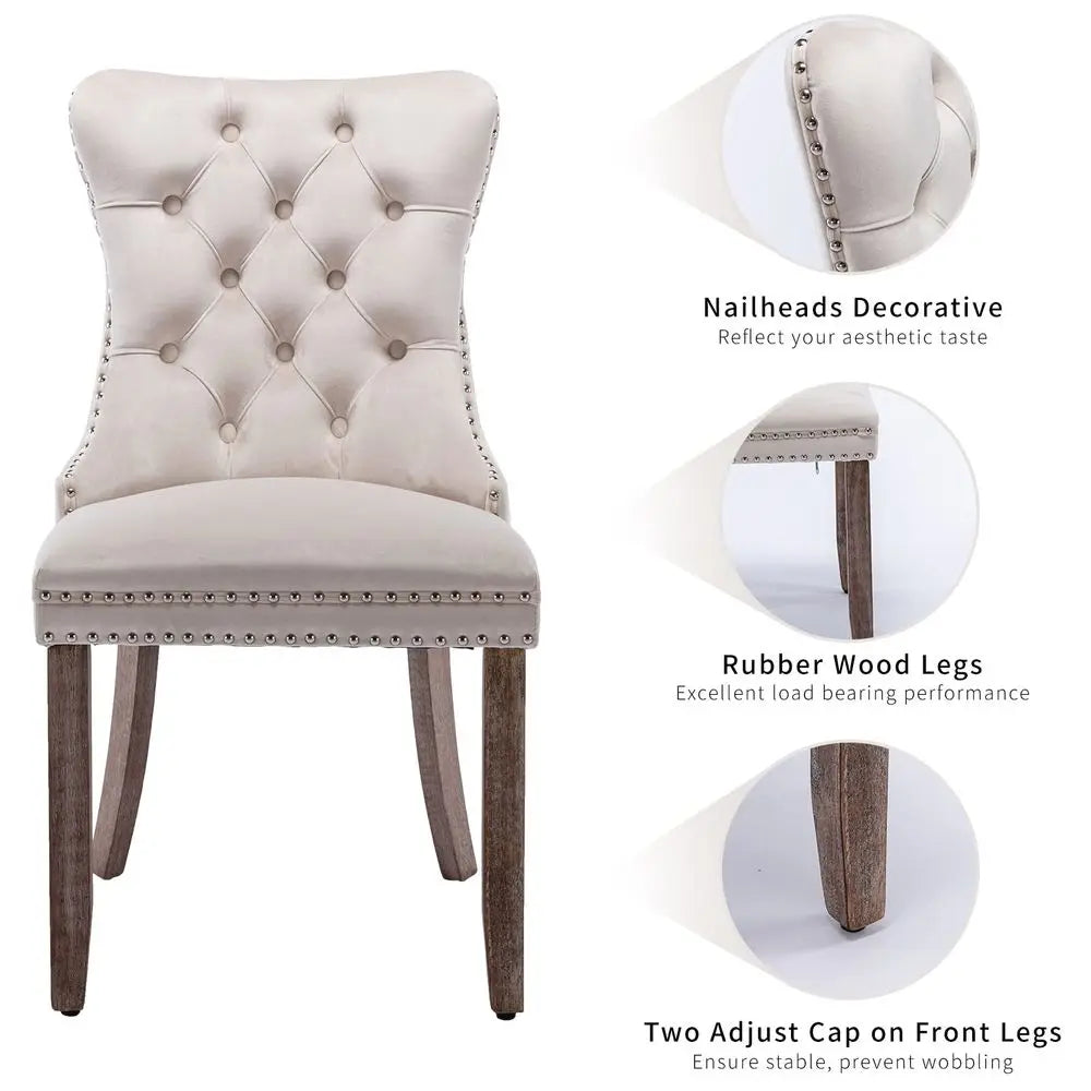 Velvet Dining Chairs Set of 4, Kitchen amp Dining Room Chairs, Fabric Tufted Dinning, Velvet Upholstered, High Wing Back, Pull