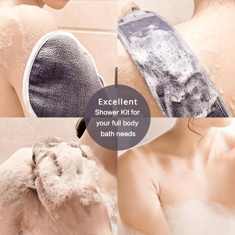3pcs Bath Back Exfoliating Set, Loofah Sponge, Bath Glove, Exfoliating Bath Washcloth Towel, Back Scrubber for Shower