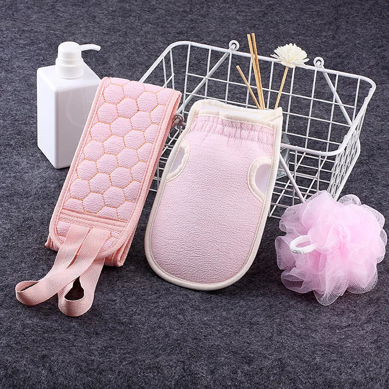 3pcs Bath Back Exfoliating Set, Loofah Sponge, Bath Glove, Exfoliating Bath Washcloth Towel, Back Scrubber for Shower