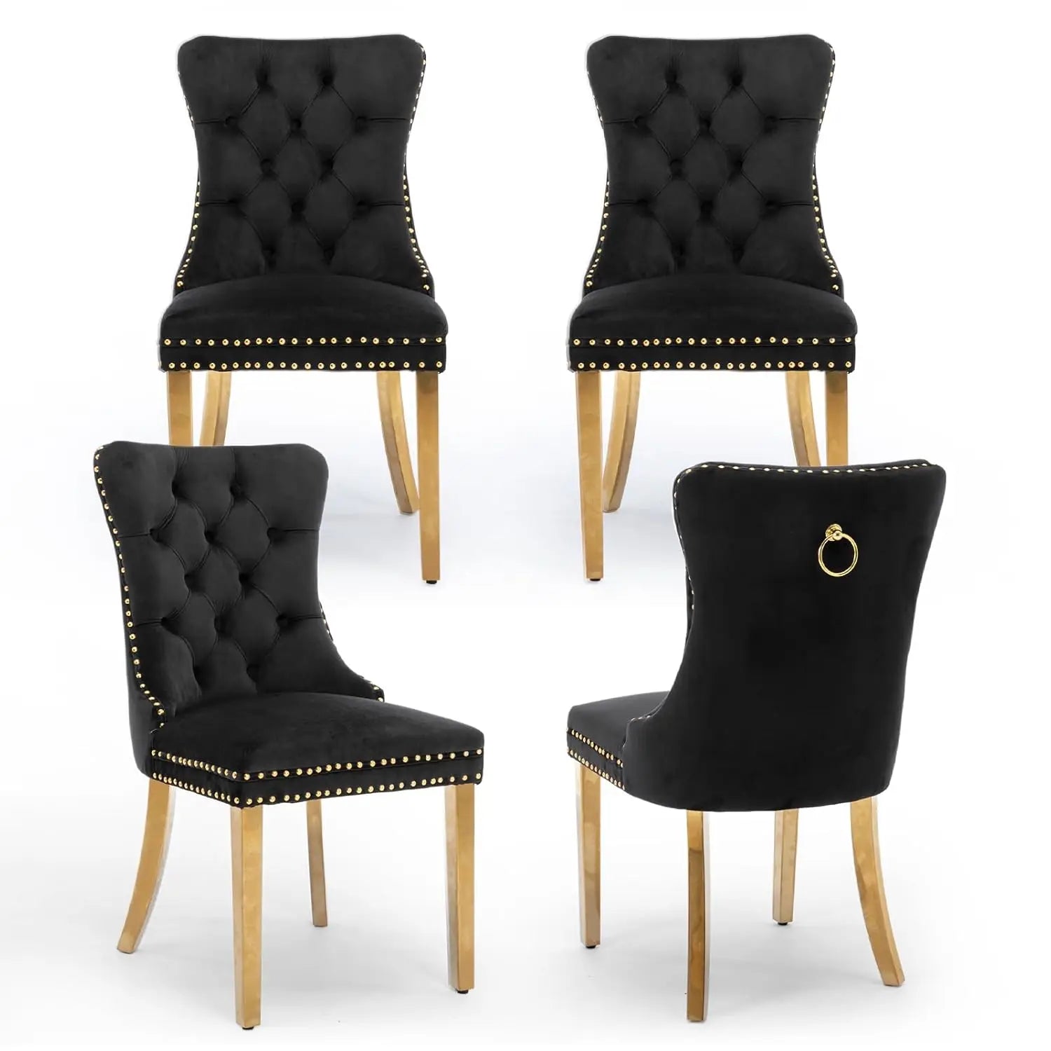 Velvet Upholstered Tufted Dining Chair Set of 4 w/ Nailhead Trim Wood Legs for Dining Room Restaurant Gold, Customized