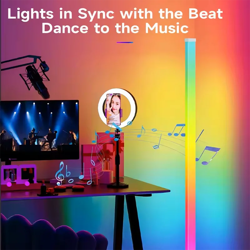 App Controlled RGB Corner Floor Lamp Musical Dimmable for Party Weddings, Holiday Events