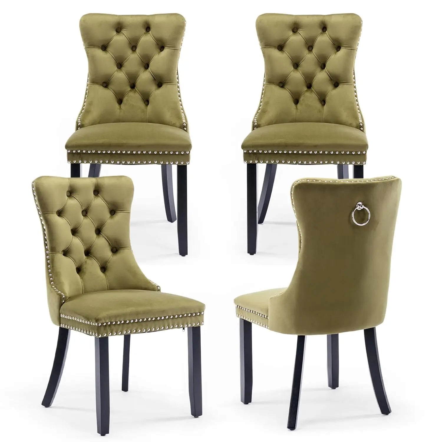 Velvet Upholstered Tufted Dining Chair Set of 4 w/ Nailhead Trim Wood Legs for Dining Room Restaurant Gold, Customized