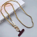 Pearl Leather Chain Mobile Phone Strap Long Crossbody Anti-Loss Shoulder Cord with Metal Pendant for Women