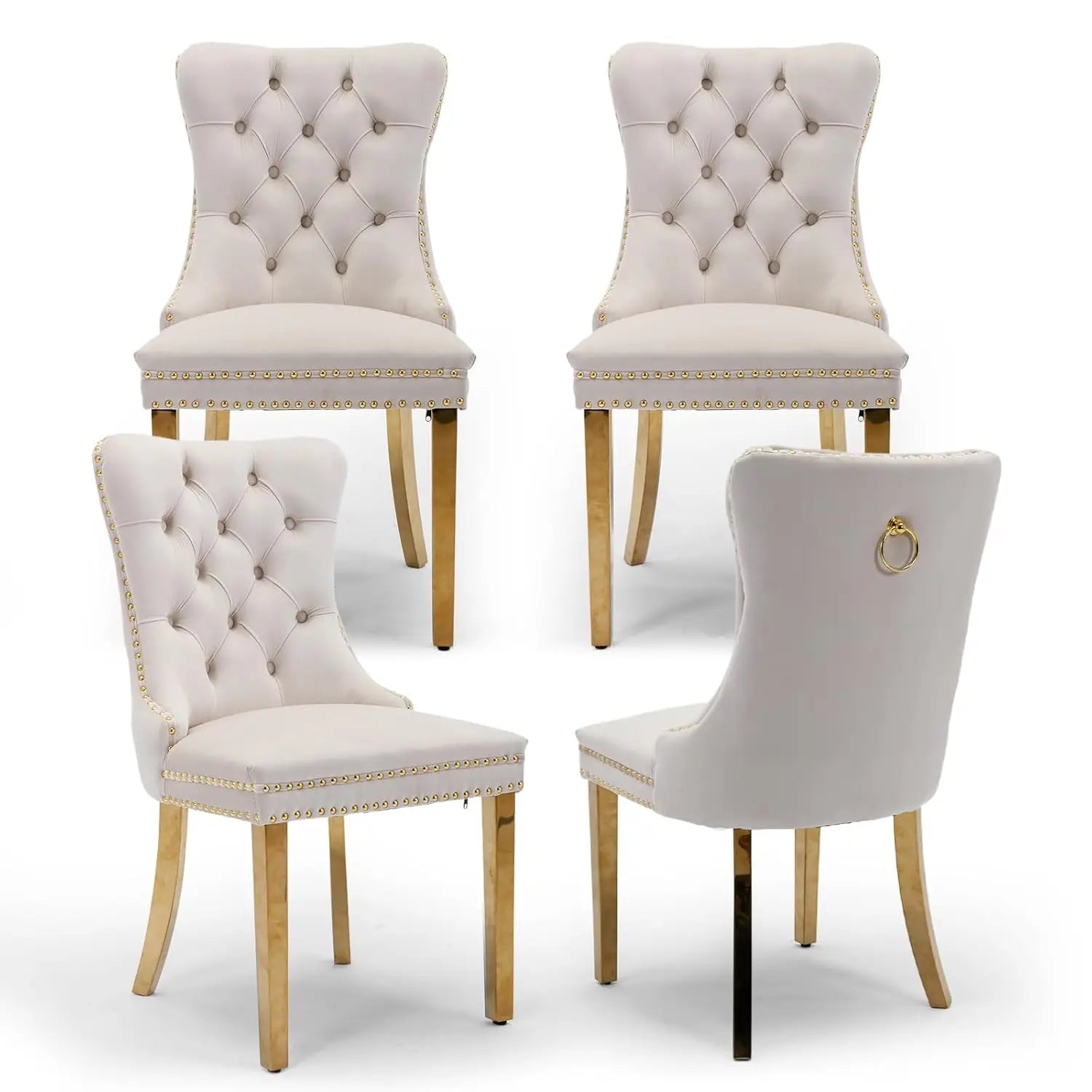 Velvet Upholstered Tufted Dining Chair Set of 4 w/ Nailhead Trim Wood Legs for Dining Room Restaurant Gold, Customized