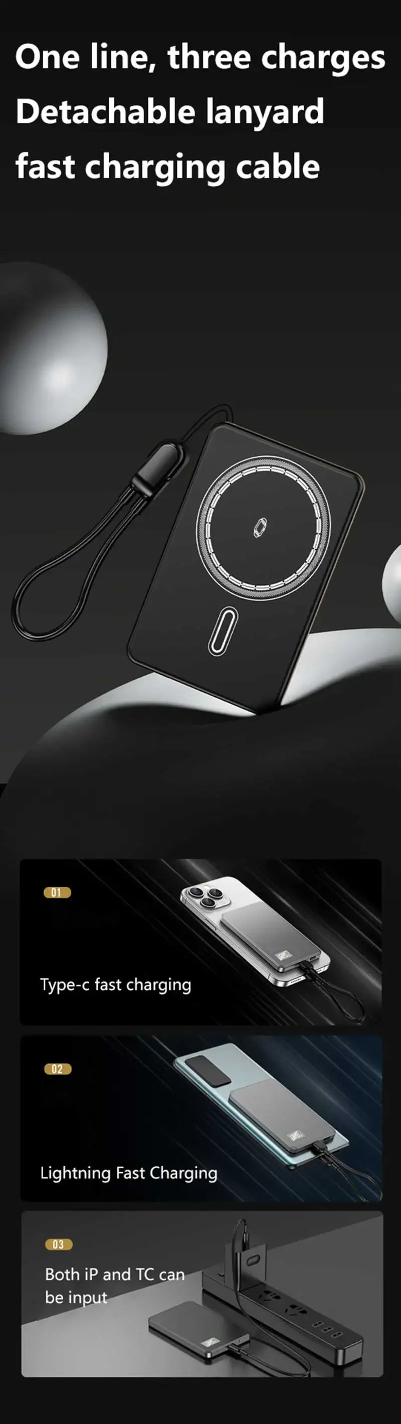 Lenovo Ultra-thin 500000mAh Mobile Power Bank For MagSafe Magnetic Wireless Fast Charge Portable LED Display For iPhone Xiaomi