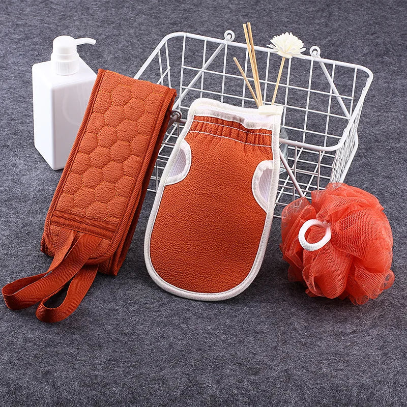 3pcs Bath Back Exfoliating Set, Loofah Sponge, Bath Glove, Exfoliating Bath Washcloth Towel, Back Scrubber for Shower