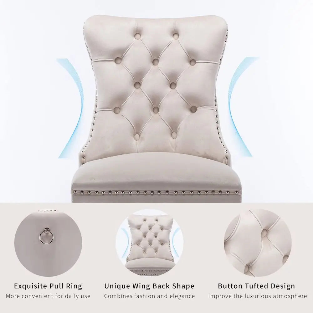 Velvet Dining Chairs Set of 4, Kitchen amp Dining Room Chairs, Fabric Tufted Dinning, Velvet Upholstered, High Wing Back, Pull