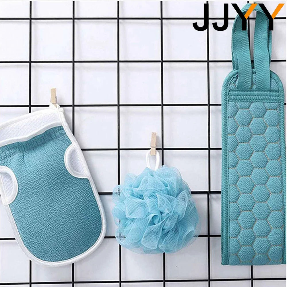 3Pcs/Set Body Cleaning Washcloth Soft Brush Home Hotel Bathroom Shower Ball Back Scrubber Set Exfoliating Skin Towel Bath Gloves
