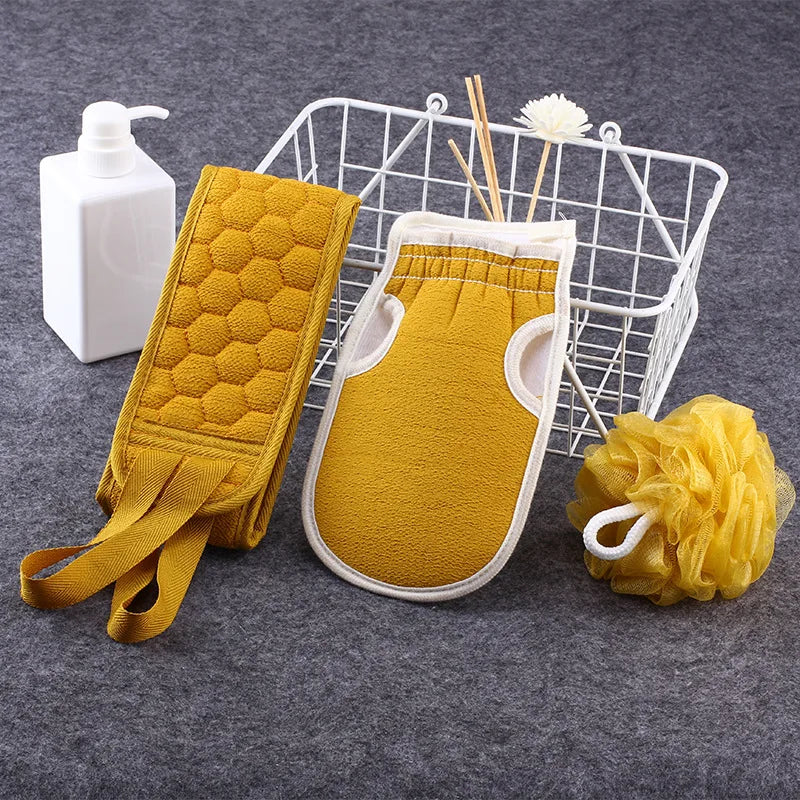 3pcs Bath Back Exfoliating Set, Loofah Sponge, Bath Glove, Exfoliating Bath Washcloth Towel, Back Scrubber for Shower