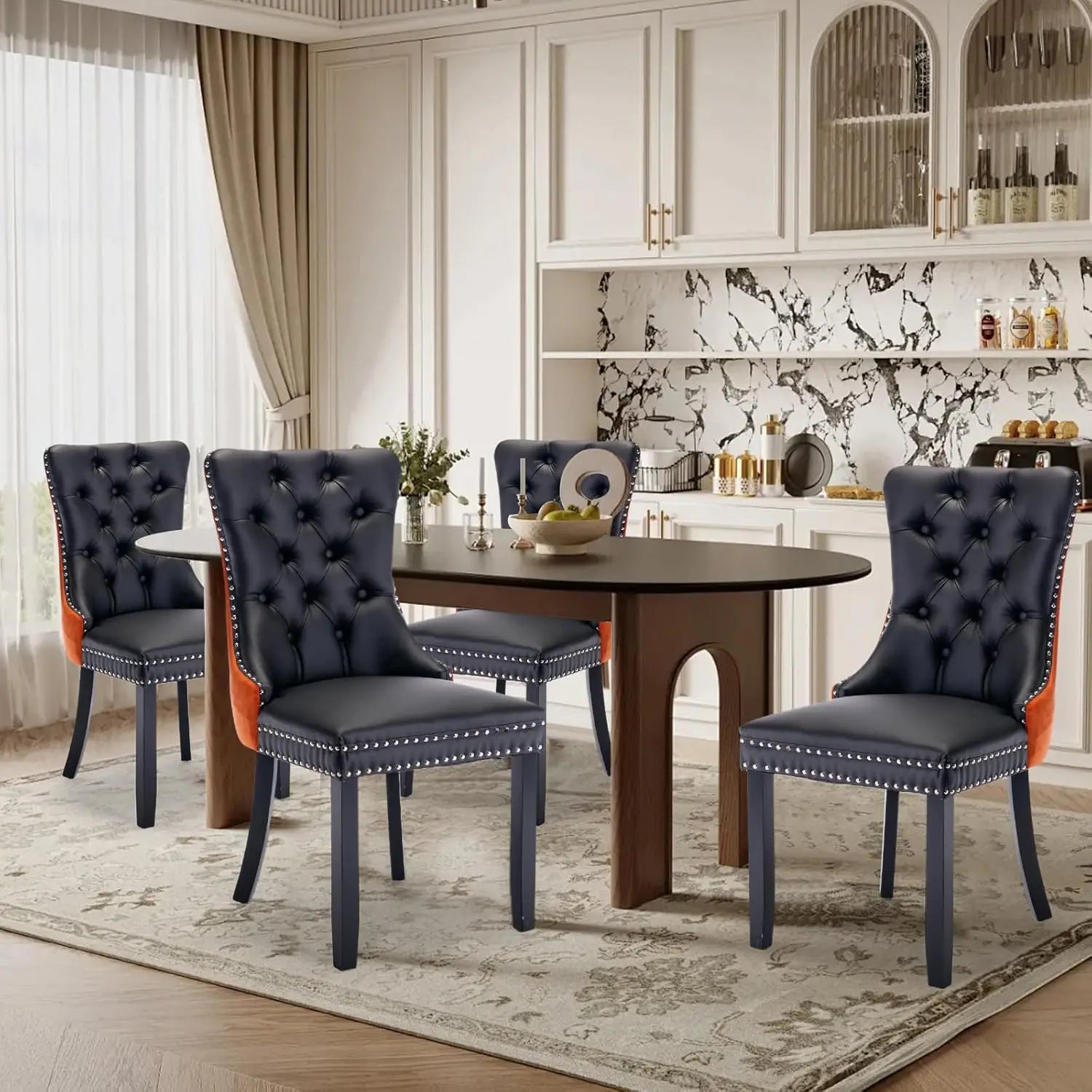 Velvet Upholstered Tufted Dining Chair Set of 4 w/ Nailhead Trim Wood Legs for Dining Room Restaurant Gold, Customized