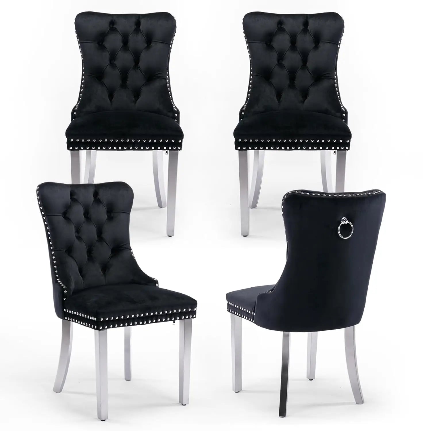 Velvet Upholstered Tufted Dining Chair Set of 4 w/ Nailhead Trim Wood Legs for Dining Room Restaurant Gold, Customized