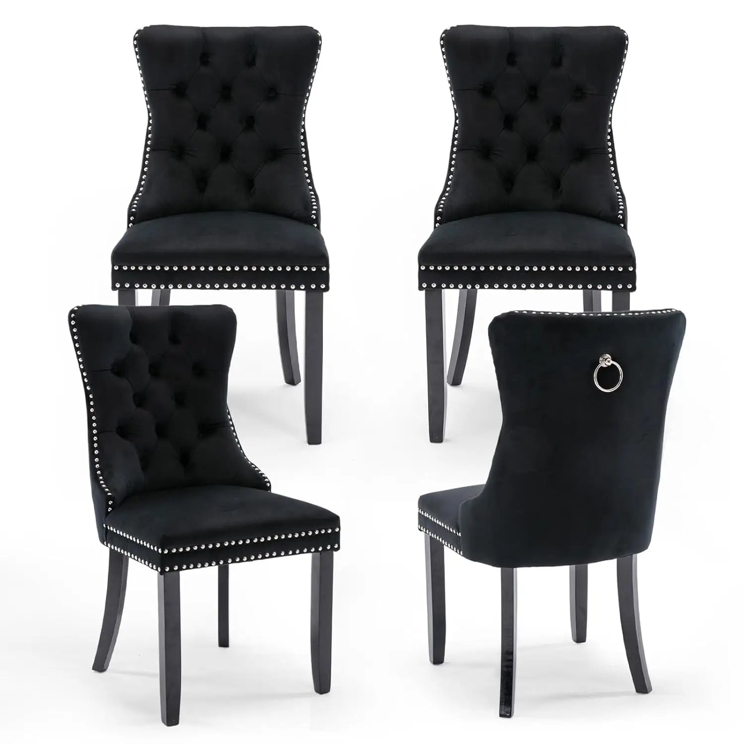 Velvet Upholstered Tufted Dining Chair Set of 4 w/ Nailhead Trim Wood Legs for Dining Room Restaurant Gold, Customized
